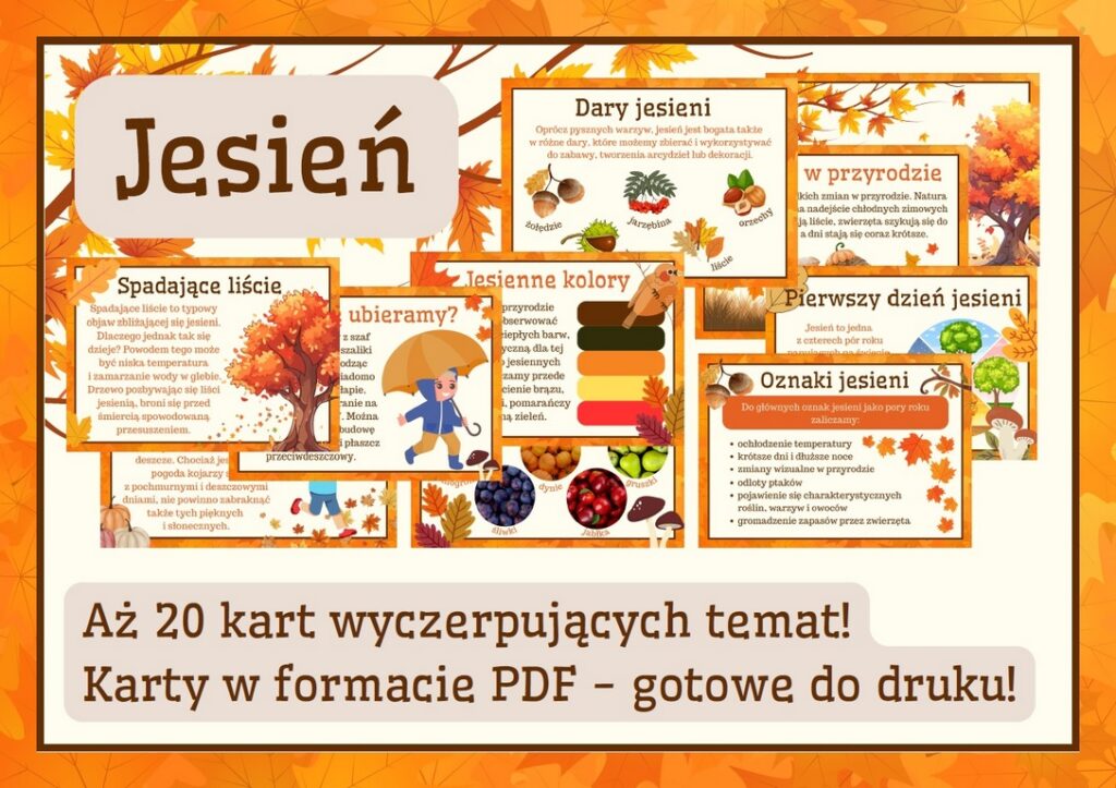 Gazetka szkolna - JESIEŃ - 20 kart + dekoracja "Pani Jesień" - 2025