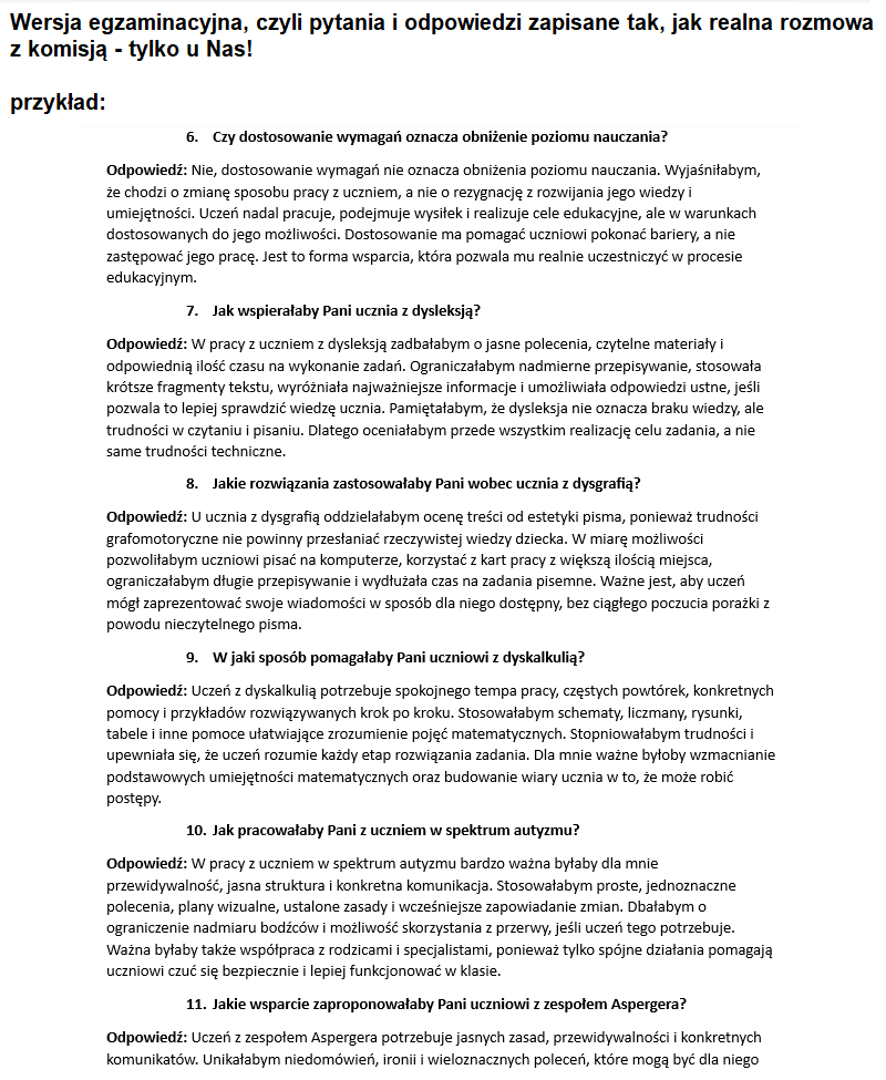 przykładowe pytania i odpowiedzi na mianowanego, wersja egzaminacyjna, czyli pytania i odpowiedzi sporządzone jak realna rozmowa przed komisją egzaminacyjną.