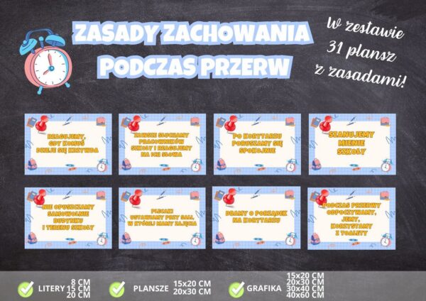 Zasady zachowania podczas przerw - dekoracja grafika na gazetkę szkolną