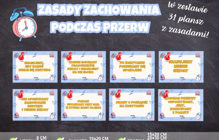 Zasady zachowania podczas przerw - dekoracja grafika na gazetkę szkolną