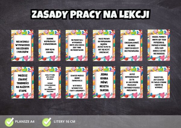 „Zasady pracy na lekcji” - dekoracja na gazetkę szkolną PDF