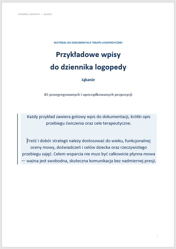 Przykładowe wpisy do dziennika logopedy - jąkanie