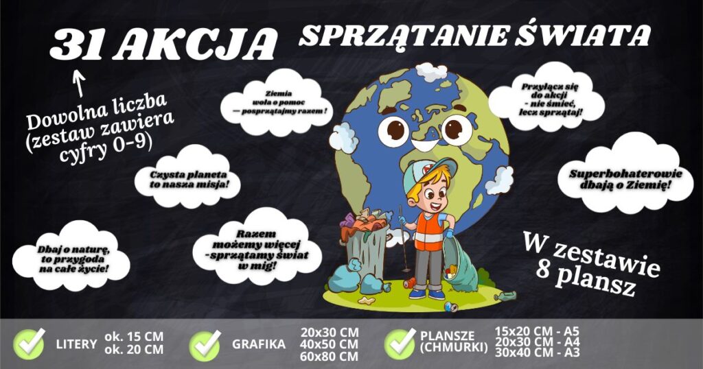 Sprzątanie świata - gazetka szkolna z hasłami i grafiki