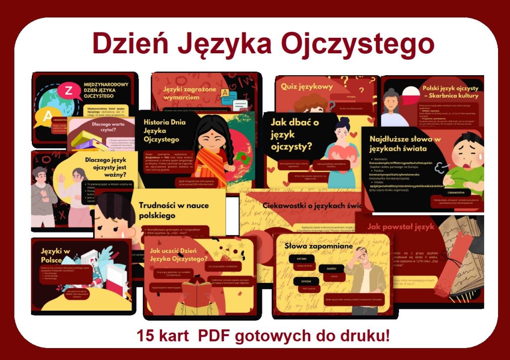 Dzień Języka Ojczystego – gazetka szkolna (15 kart PDF) - 2025