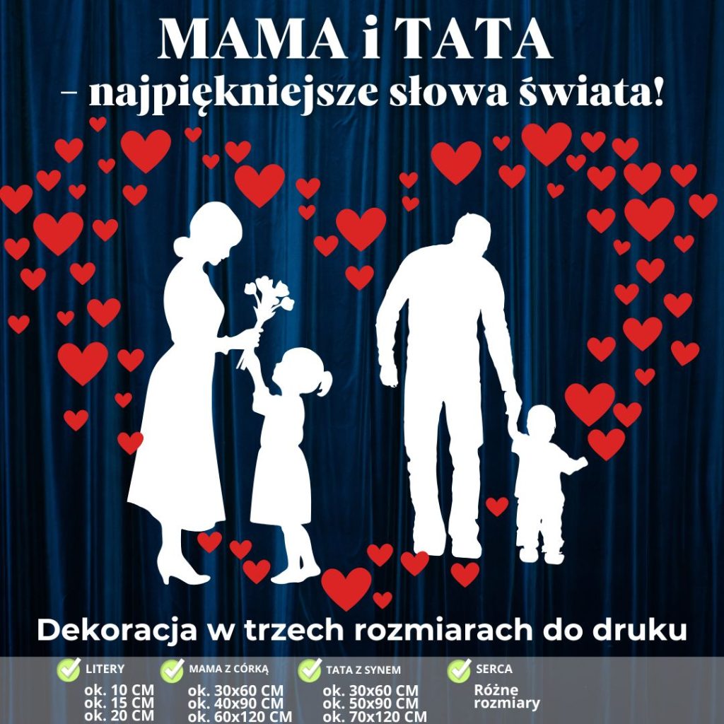 DZIEŃ MAMY I TATY - dekoracja w 3 rozmiarach (czerwone serduszka) (1)