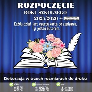 Rozpoczęcie Roku Szkolnego - dekoracja w 3 rozmiarach (książka i kwiaty) (1)