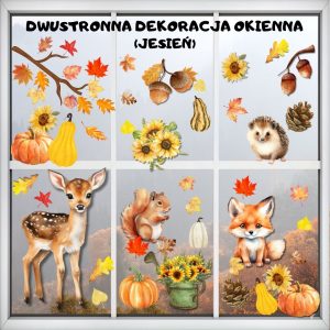 JESIEŃ – dekoracja dwustronna na okno (zwierzęta) (4)