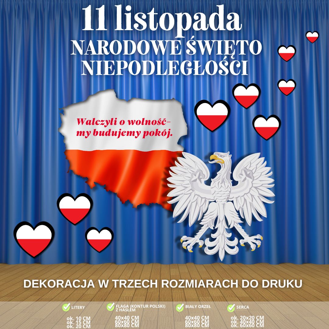Narodowe Święto Niepodległości - dekoracja w 3 rozmiarach (flaga i orzeł) (1)