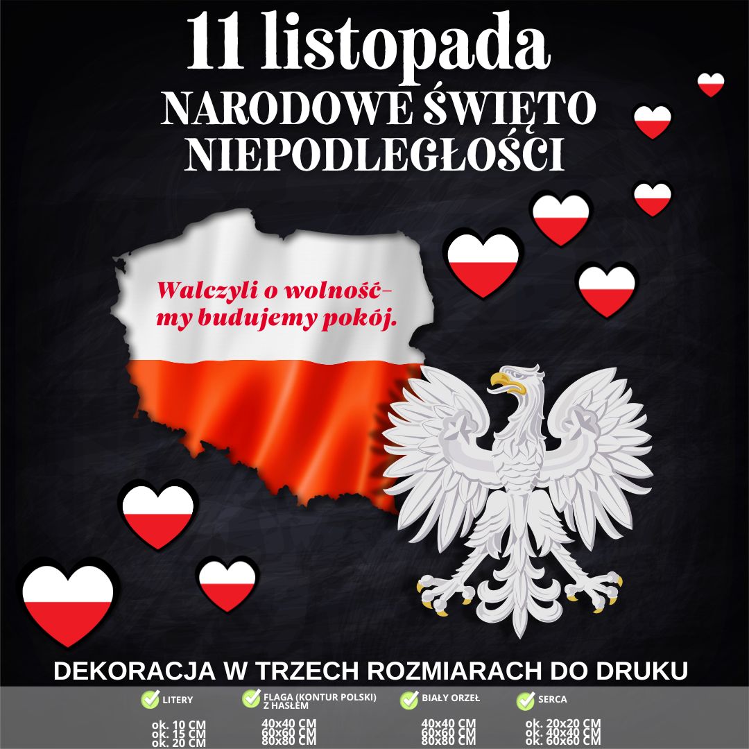 Narodowe Święto Niepodległości - dekoracja w 3 rozmiarach (flaga i orzeł) (2)