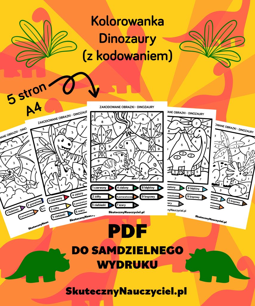 kolorowanka-dinozaury-z-kodowaniem-5-sztuk-a4