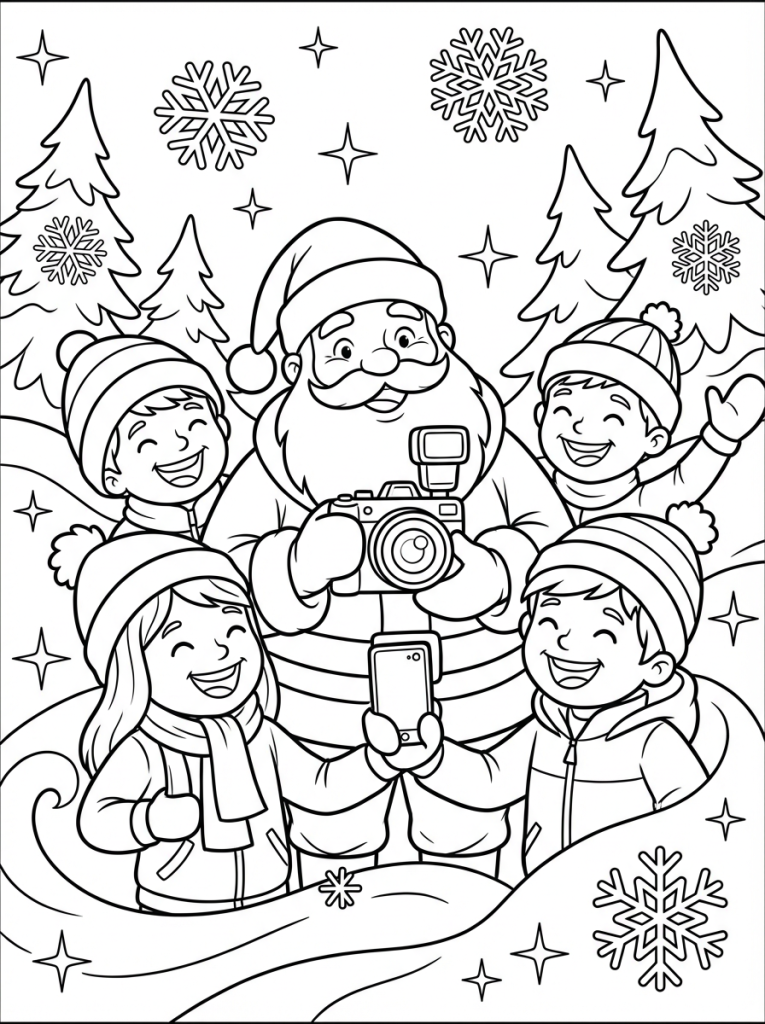 Dzieci robiące zdjęcie z Mikołajem