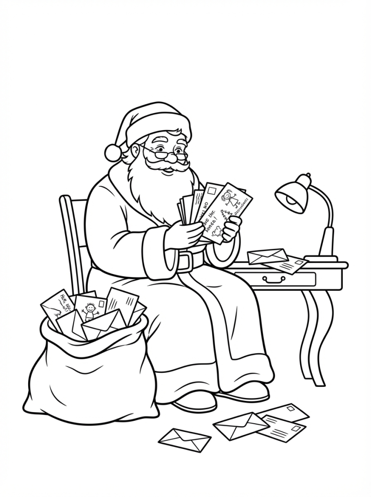 Mikołaj czytający listy od dzieci