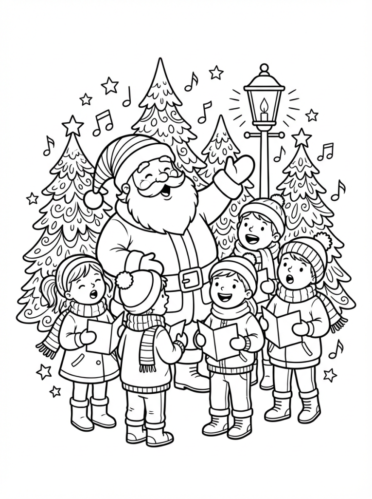 Mikołaj i dzieci śpiewające kolędy (1)
