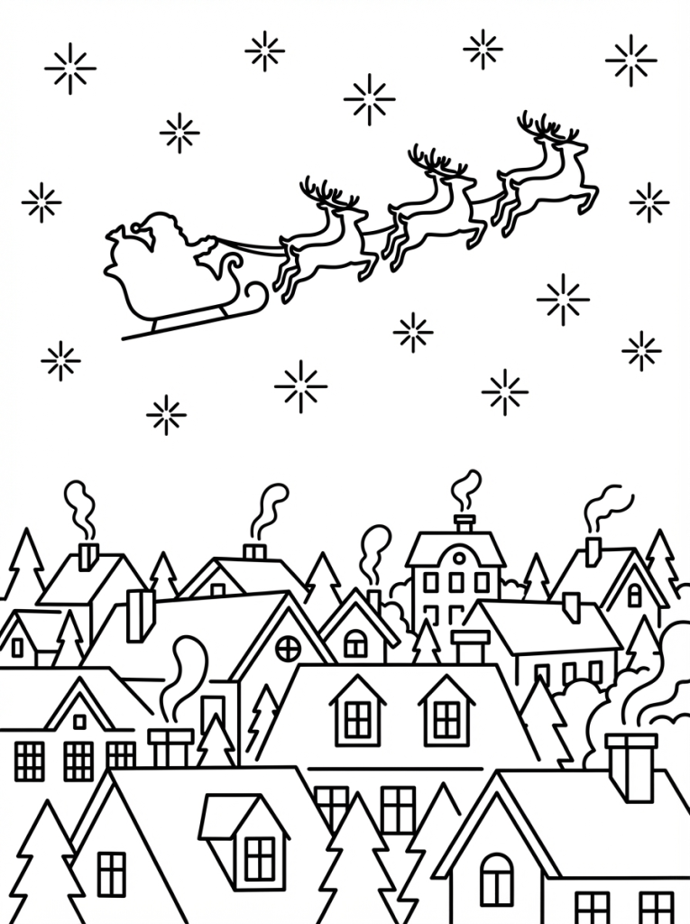 Mikołaj lecący nad miastem nocą (1)