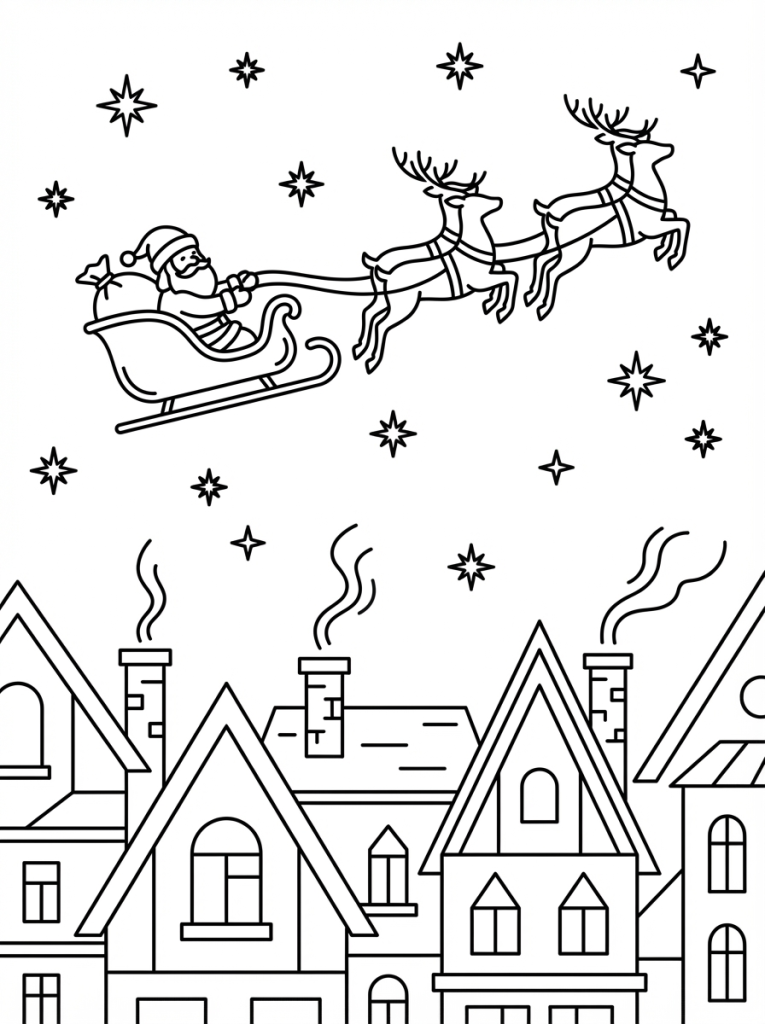 Mikołaj lecący nad miastem nocą (2)