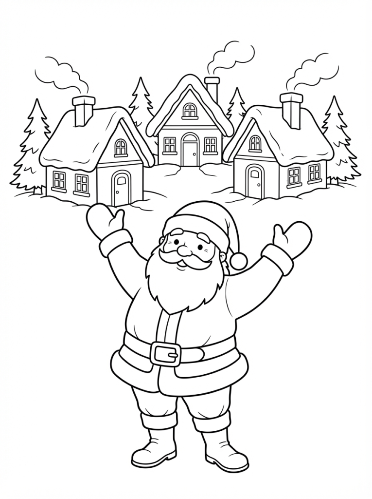 Mikołaj na tle ośnieżonych domków (1)