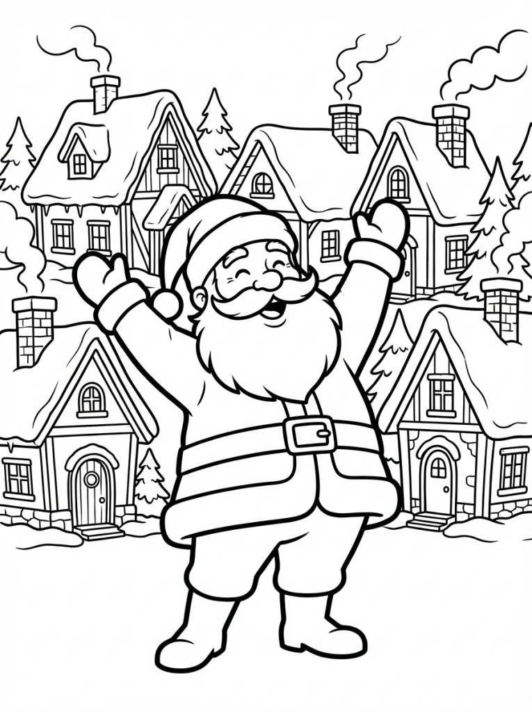 Mikołaj na tle ośnieżonych domków (2)