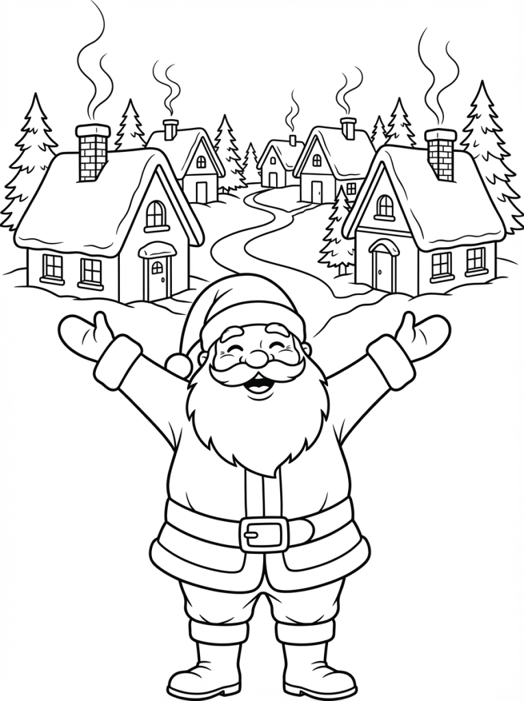 Mikołaj na tle ośnieżonych domków (3)