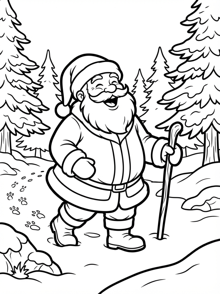 Mikołaj w lesie zimowym z choinkami (1)