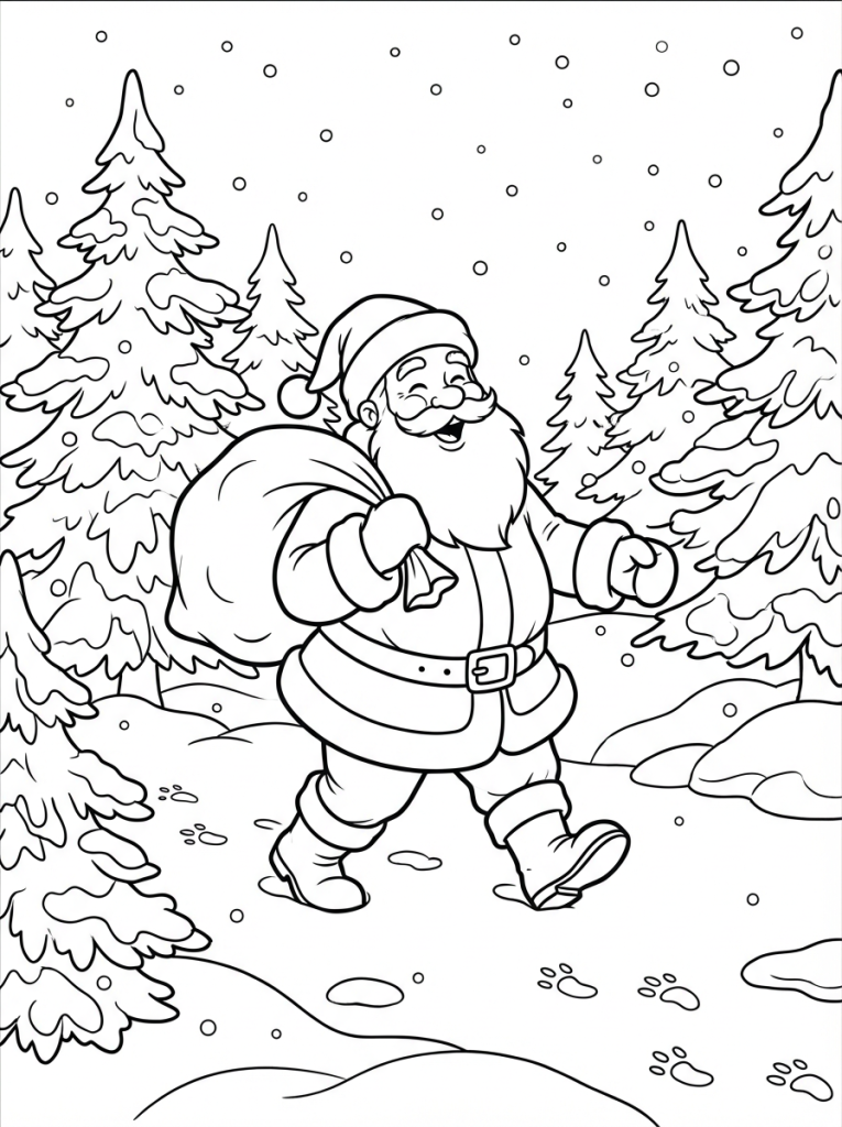 Mikołaj w lesie zimowym z choinkami (2)