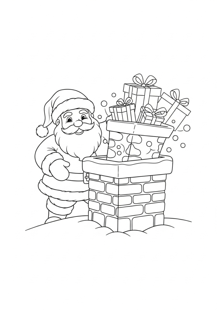 Mikołaj wchodzący przez komin, by zostawić prezenty pod choinką 2