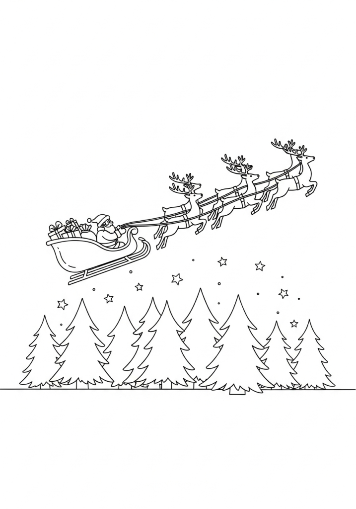 Sanie Św. Mikołaja na tle choinek (1)