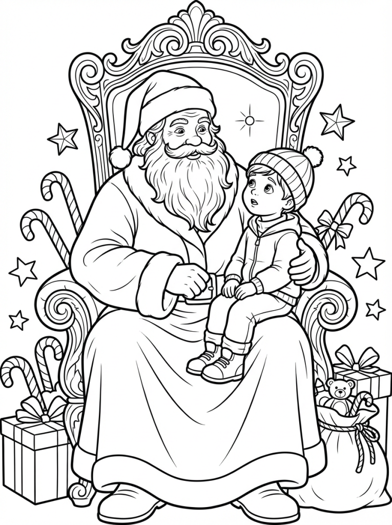 Święty Mikołaj siedzący na tronie z dzieckiem na kolanach (1)