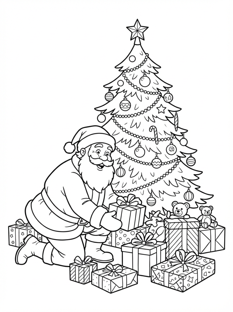 Święty Mikołaj układa prezenty pod choinką (2)