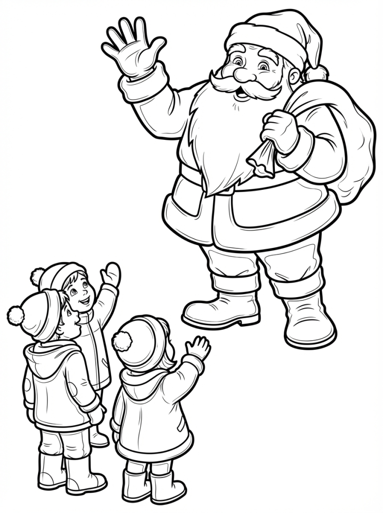 Uśmiechnięty Mikołaj machający dzieciom