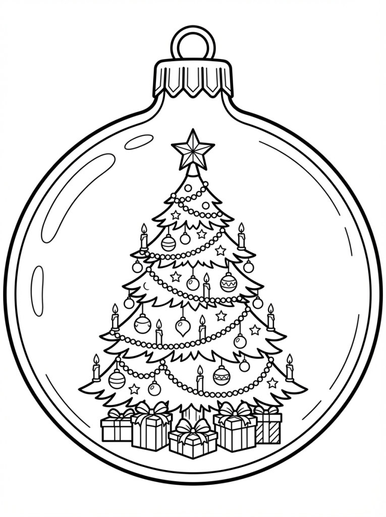 duża bombka choinkowa a w niej świąteczna choinka