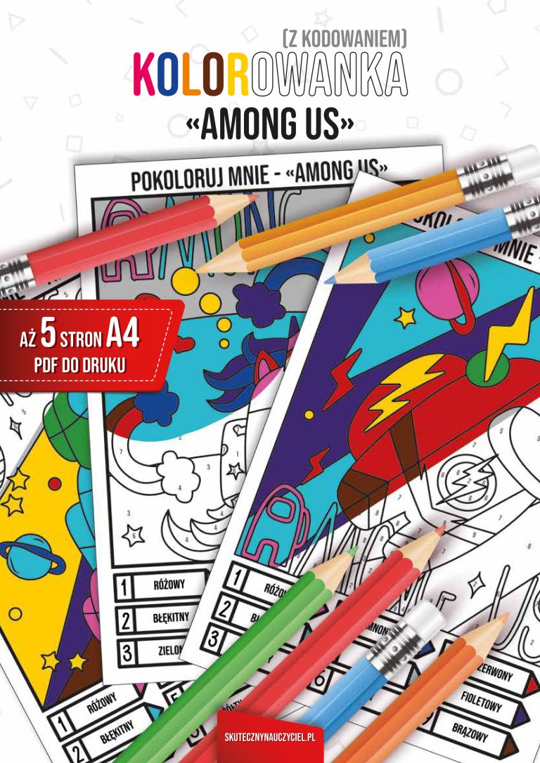Kolorowanka: AMONG US (z kodowaniem) – 5 sztuk A4