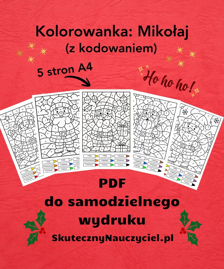 Kolorowanka: MIKOŁAJ (z kodowaniem) – 5 sztuk A4