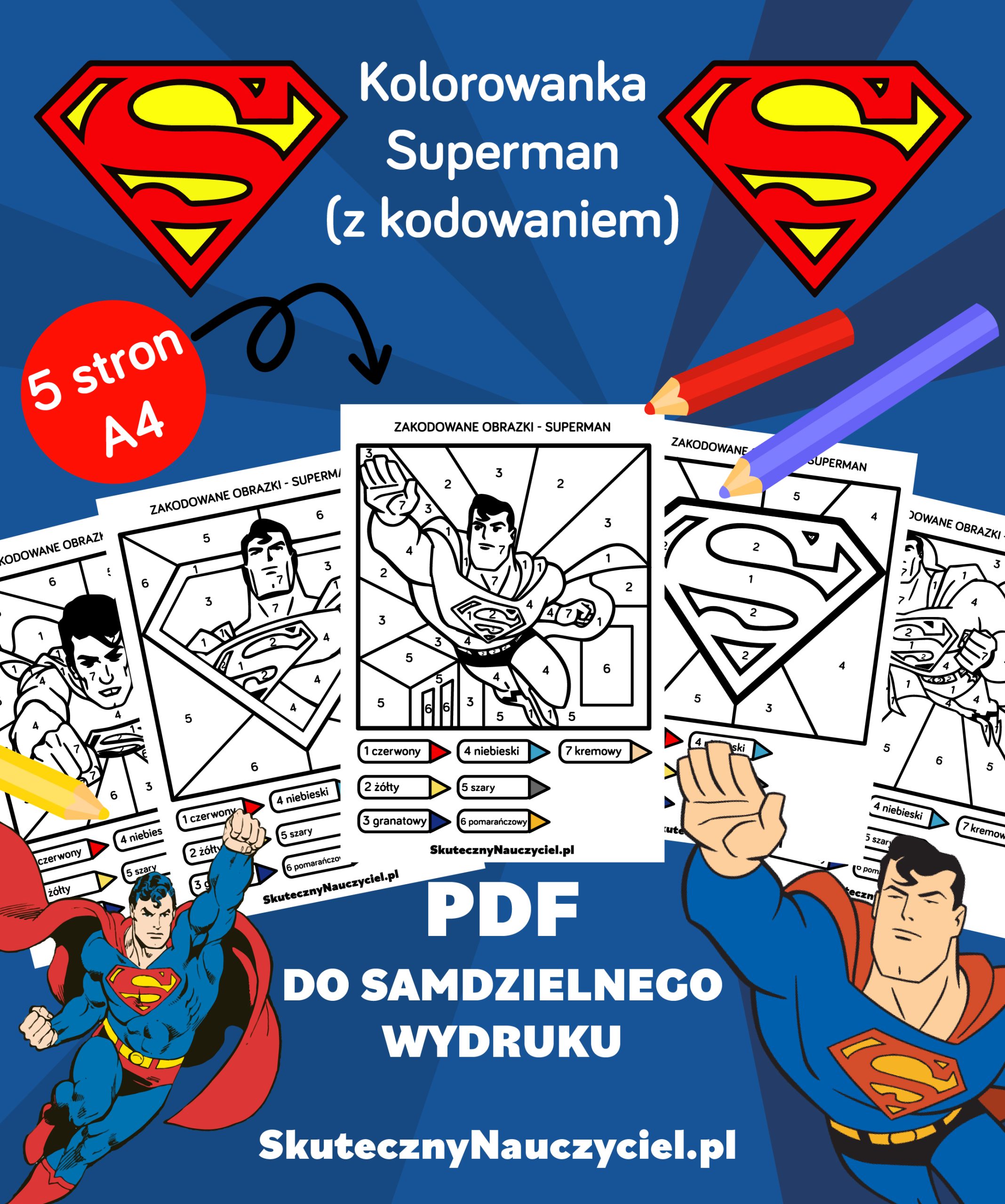 kolorowanka-superman-z-kodowaniem-5-sztuk-a4