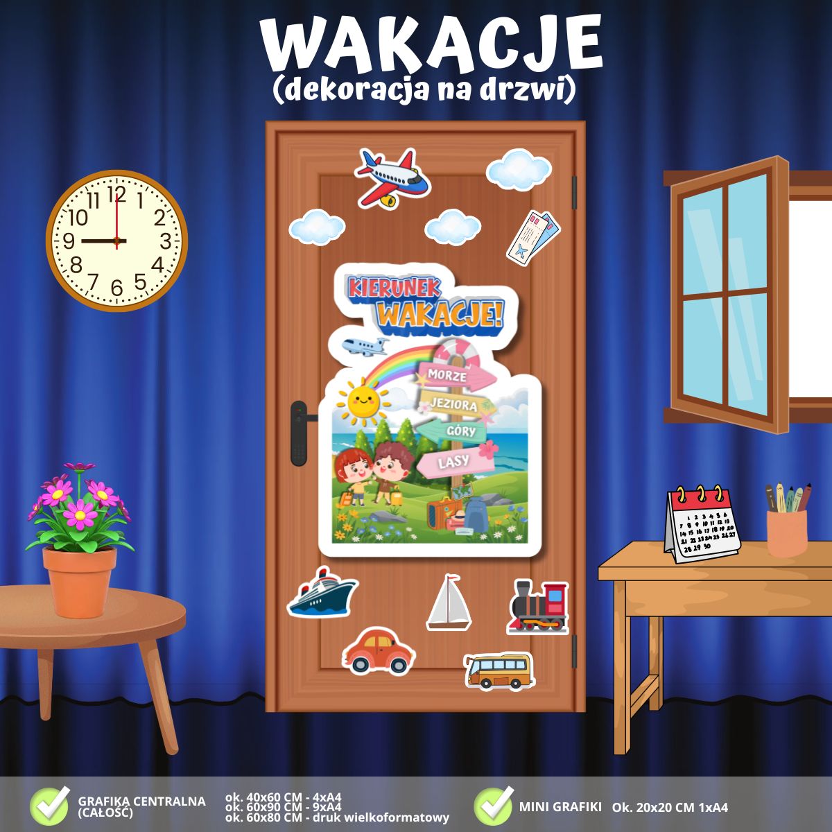 Kierunek - wakacje! – dekoracja na drzwi (PDF do druku) (1)