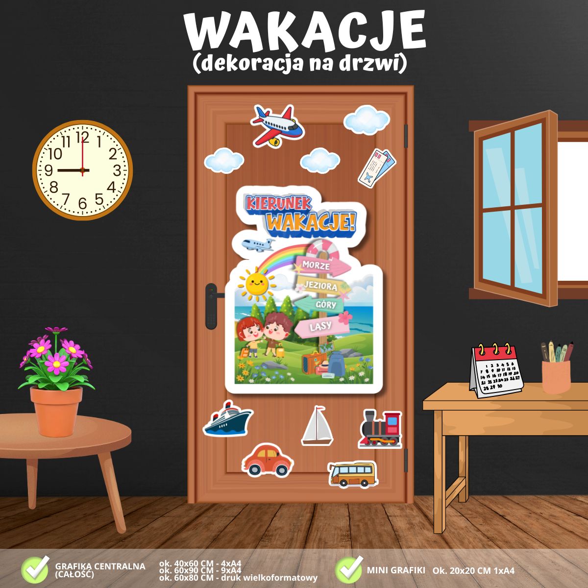 Kierunek - wakacje! – dekoracja na drzwi (PDF do druku) (2)