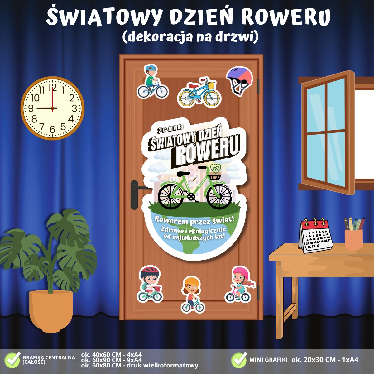 Światowy Dzień Roweru – dekoracja na drzwi (PDF do druku) (1)