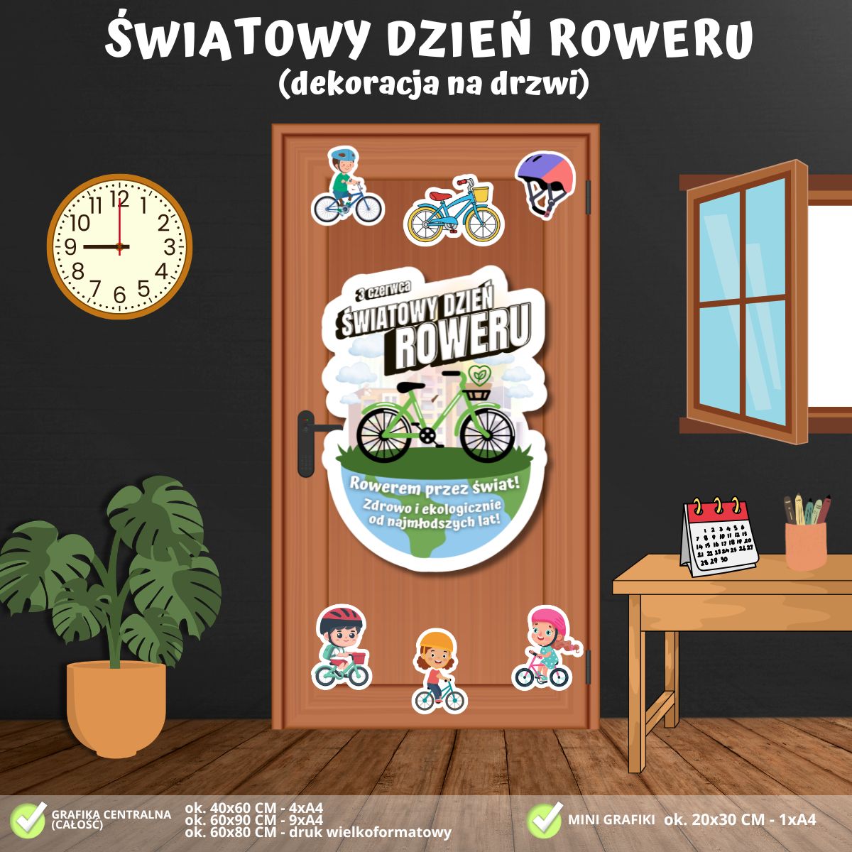 Światowy Dzień Roweru – dekoracja na drzwi (PDF do druku) (2)