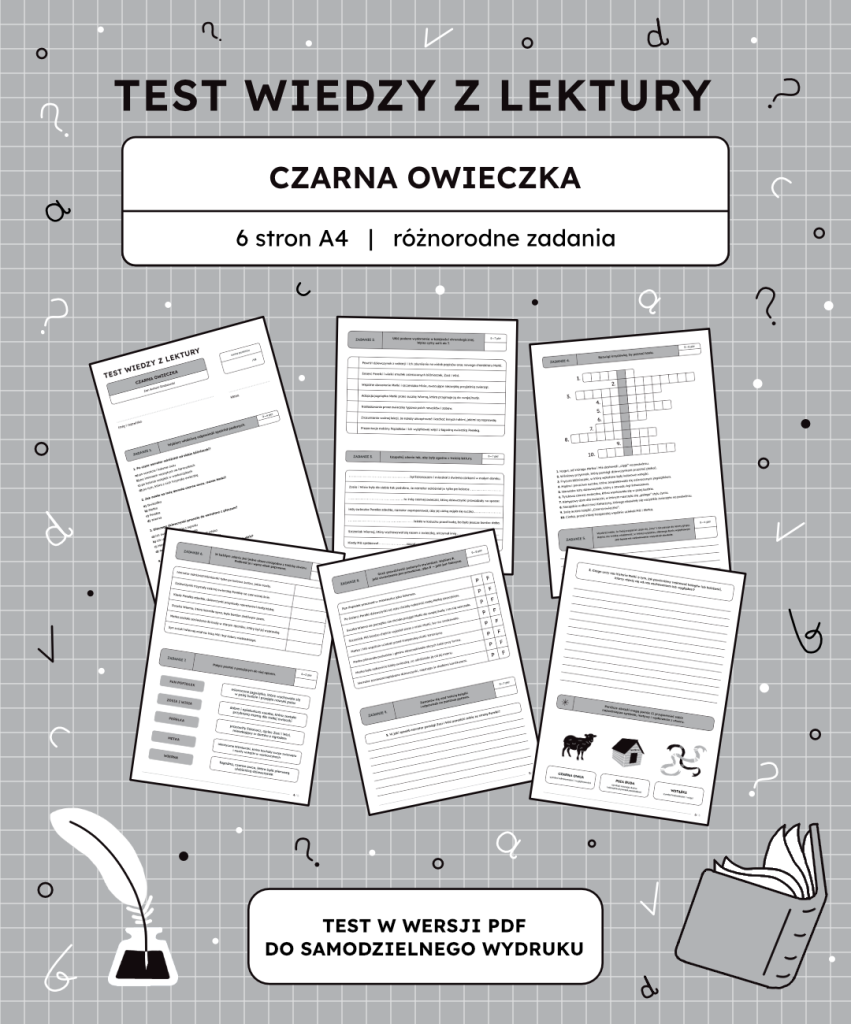 Test z lektury Czarna owieczka – 6 stron A4 (PDF) sprawdzian
