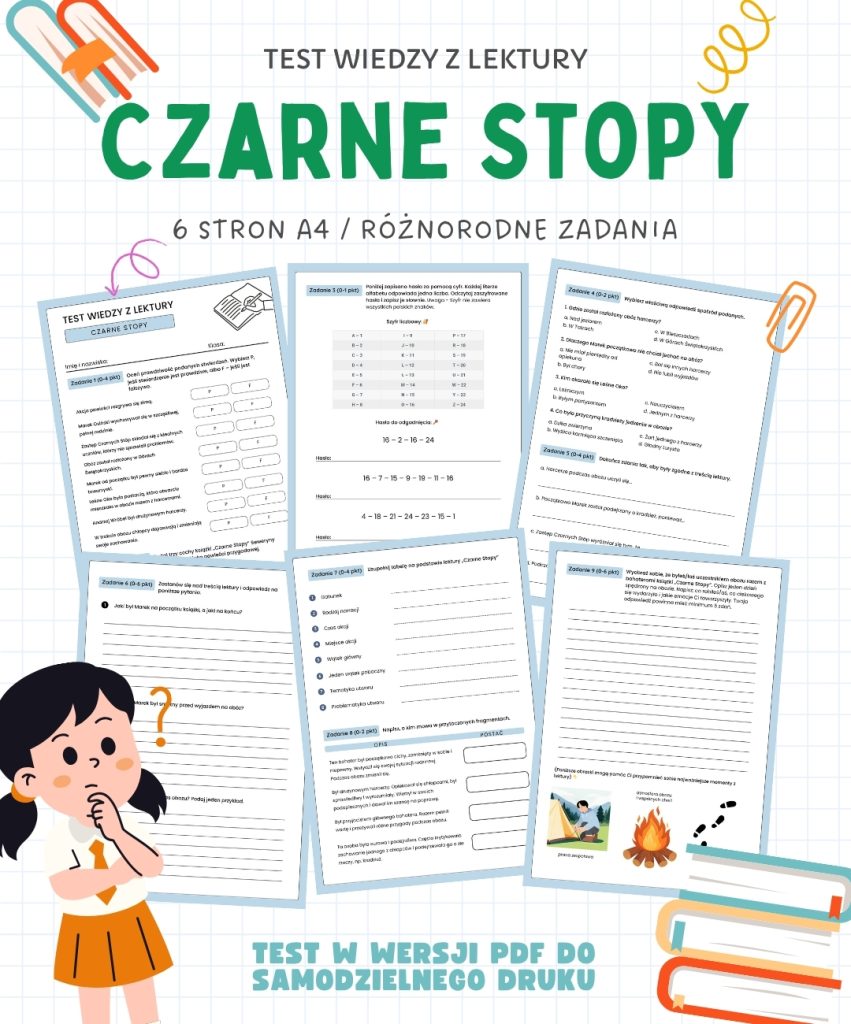 Test z lektury Czarne Stopy – 6 stron A4 (PDF) sprawdzian