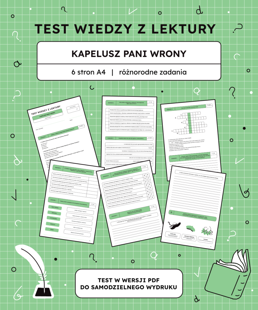 Test z lektury Kapelusz Pani Wrony – 6 stron A4 (PDF) sprawdzian