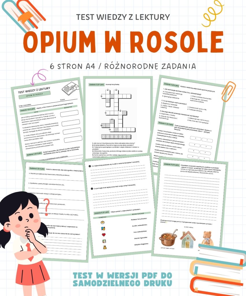 Test z lektury Opium w rosole – 6 stron A4 (PDF) sprawdzian