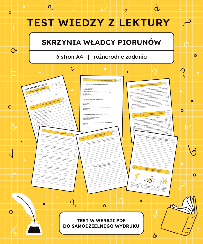 Test z lektury Skrzynia Władcy Piorunów – 6 stron A4 (PDF) sprawdzian
