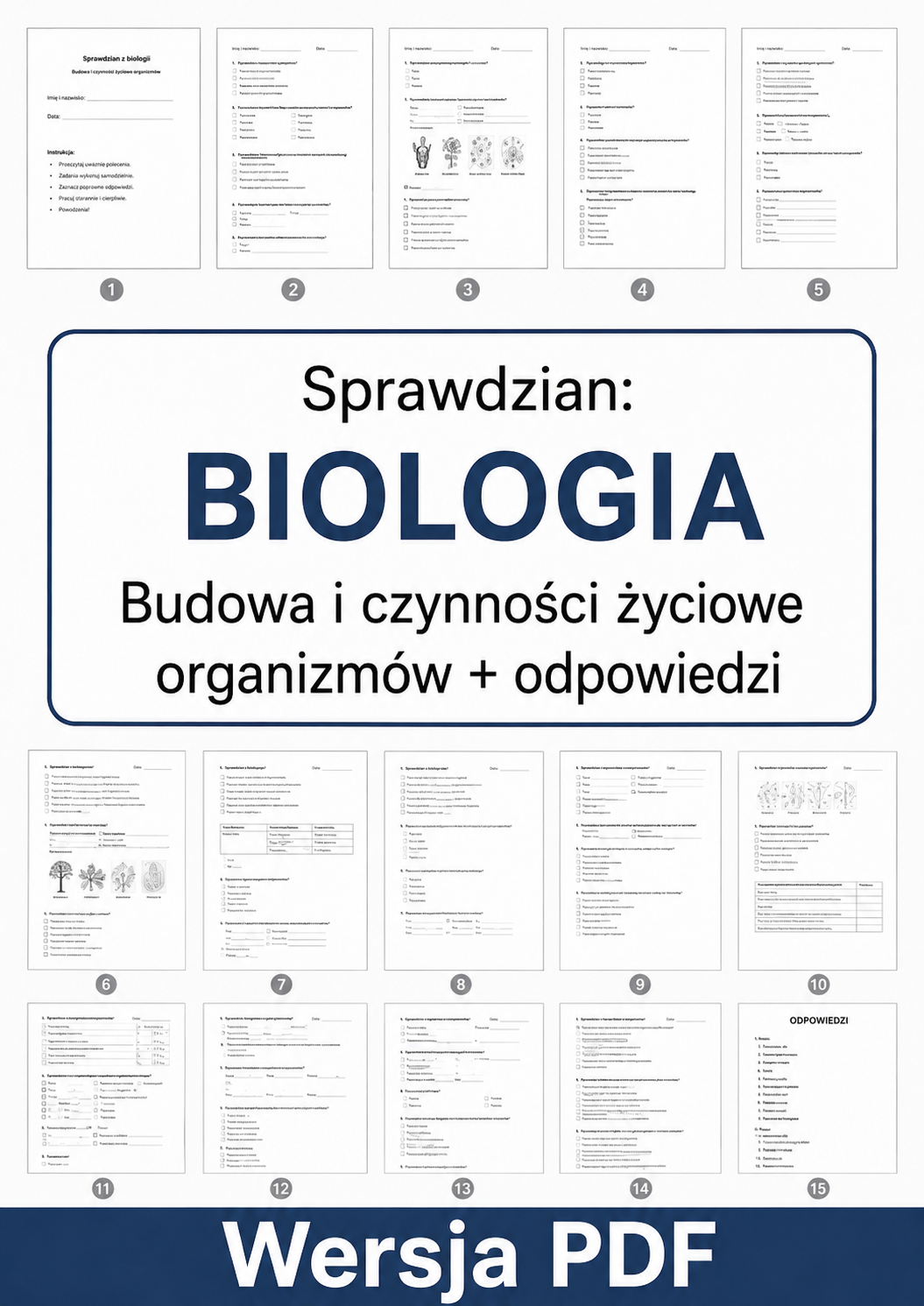 Sprawdzian z BIOLOGII (klasa 5 dział 2) – Budowa i czynności życiowe organizmów + odpowiedzi