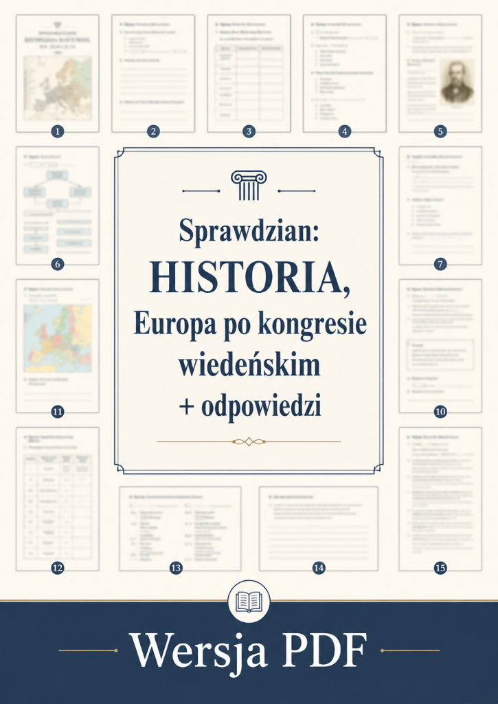 Sprawdzian z HISTORII PDF (klasa 7 dział 1) – Europa po kongresie wiedeńskim + odpowiedzi