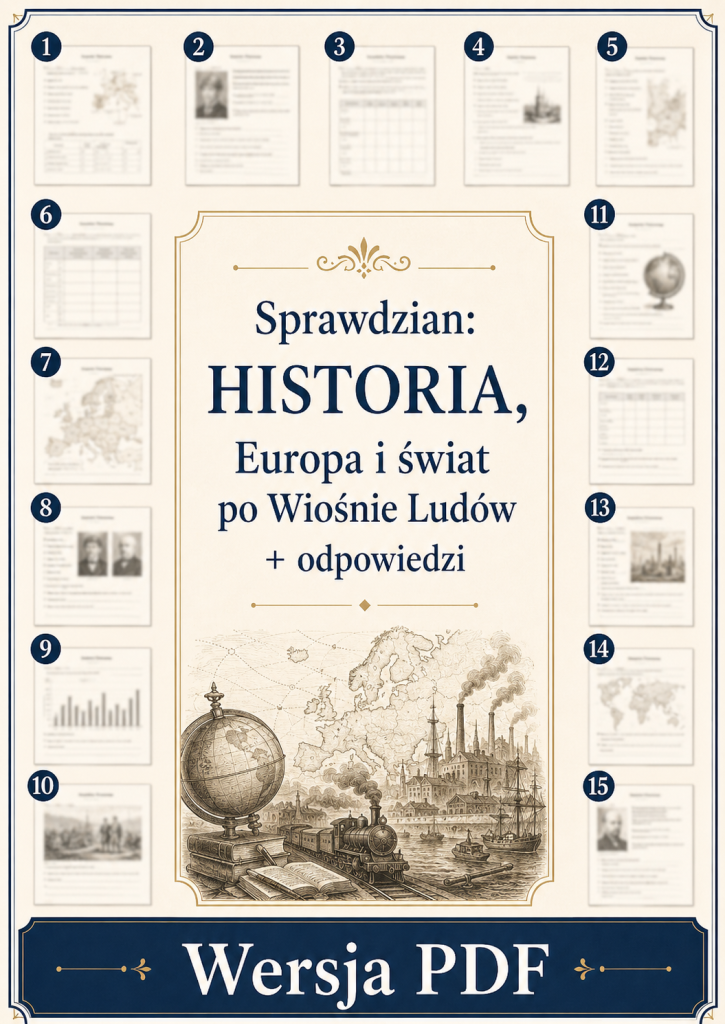 Sprawdzian z HISTORII PDF (klasa 7 dział 3) – Europa i świat po Wiośnie Ludów + odpowiedzi