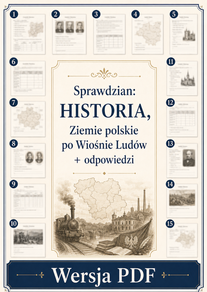 Sprawdzian z HISTORII PDF (klasa 7 dział 4) – Ziemie polskie po Wiośnie Ludów + odpowiedzi