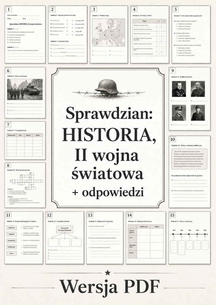 Sprawdzian z HISTORII PDF (klasa 8 dział 1) – II wojna światowa + odpowiedzi