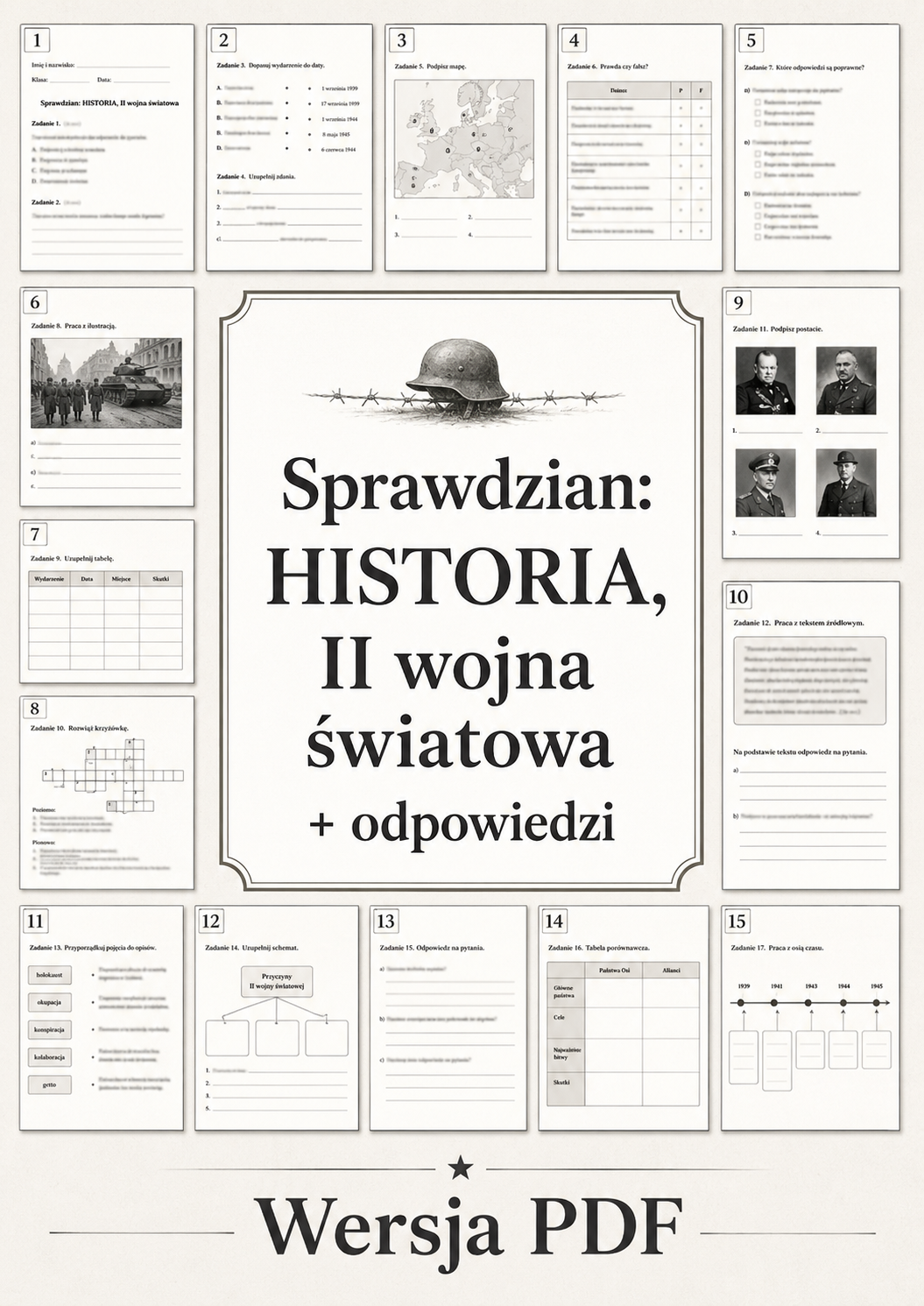 Sprawdzian z HISTORII PDF (klasa 8 dział 1) – II wojna światowa + odpowiedzi