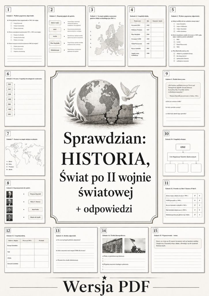Sprawdzian z HISTORII PDF (klasa 8 dział 3) – Świat po II wojnie światowej + odpowiedzi