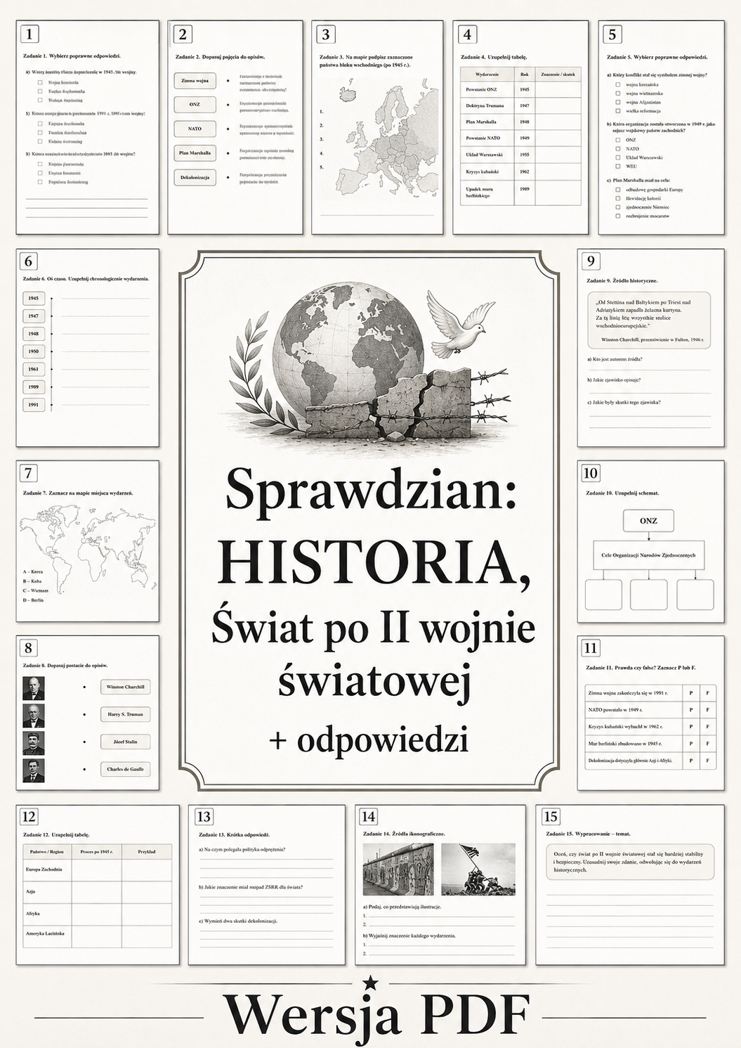 Sprawdzian z HISTORII PDF (klasa 8 dział 3) – Świat po II wojnie światowej + odpowiedzi